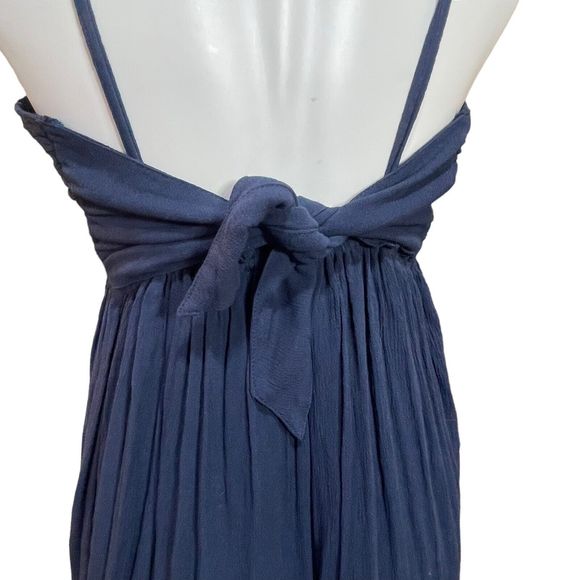Short Halter Dress with‎ Smocked Middle and Tie Back by Wishlist - Navy Small - Picture 6 of 15